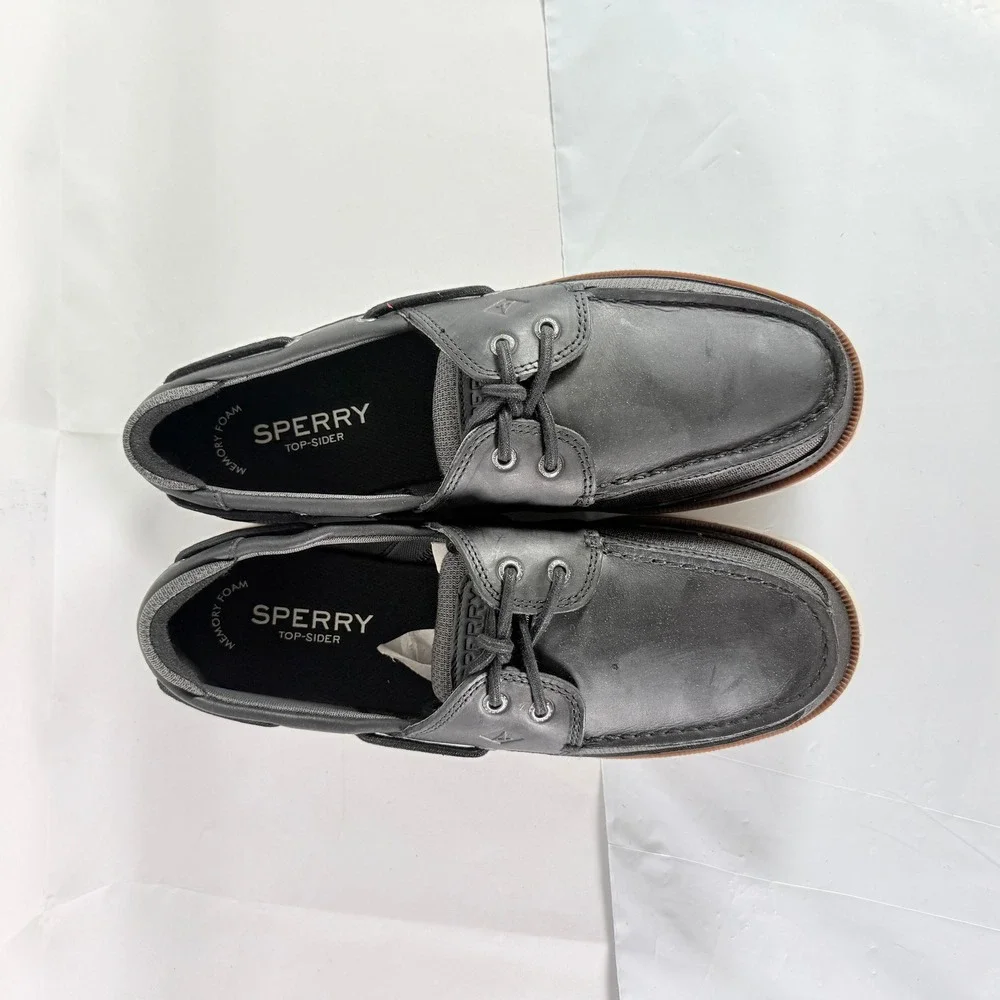 Sperry Surveyor‎ 2-Eye Black Leather Men Boat Shoes 11.5 M